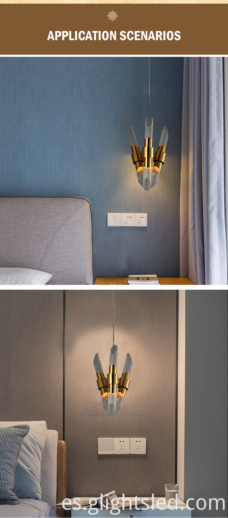 G-Lights Decoración de moda Dormitorio interior Mesita de noche Lámpara de araña LED de vidrio Lámpara colgante